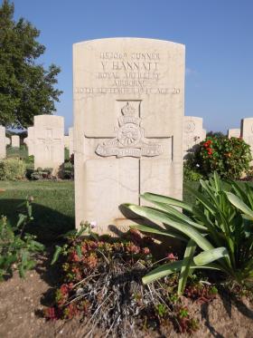 Headstone of Gunner Vinstead Hannatt, Bari War Cemetery, November 2011.