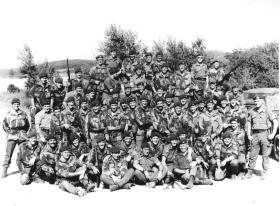 Group photo of 16 Lincoln Company on summer camp in Vogelsang Germany, 1975