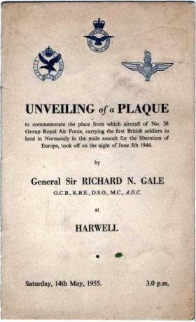 Programme for the unveiling of a commemorative plaque at Harwell, 1955