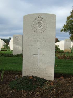 Headstone of Cpl H Rowbotham, Ranville War Cemetery, October 2014.