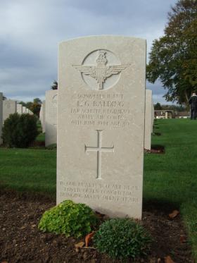 Headstone of Sgt L Balding, Ranville Cemetery, October 2014.