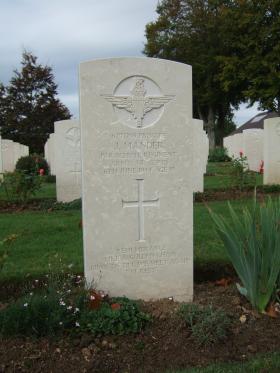 Headstone of Pte J Mander, Ranville War Cemetery, taken October 2014.
