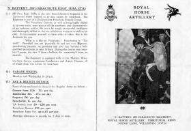 Information leaflet on S Battery, 289 Parachute Regiment RHA TA, date unknown.