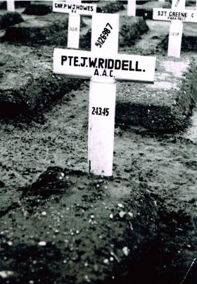 Grave of Pte J W Riddell, Reichswald Forest War Cemetery, Germany.