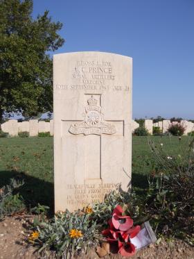 Headstone of L/Bdr LC Prince, Bari War Cemetery, November 2011.
