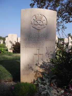 Headstone of L/Cpl G Gregory, Bari War Cemetery, November 2011.