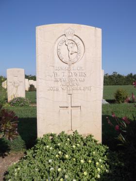 Headstone for L/Cpl WT Davies, Bari War Cemetery, November 2011.