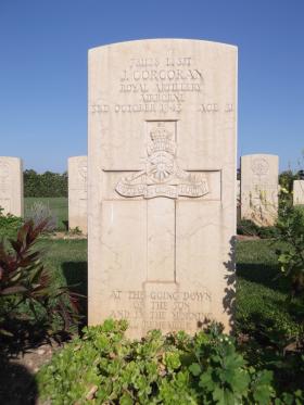Headstone of L/Sgt J Corcoran, Bari War Cemetery, November 2011.