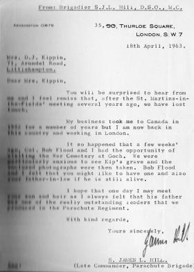 Letter from Brig Hill ref visit to the Reichswald Forest cemetery, 1963.