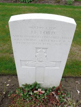 Headstone for L/Bdr 'Jack' Lord, Reichswald Forest War Cemetery Germany, 2010.