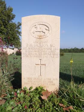 Headstone for Lt PH Jackson MC, Bari War Cemetery, November 2011.