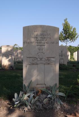 Headstone of Lt WJ Hegan, Bari War Cemetery, November 2011.