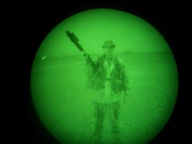 Pte Phillipson on night patrol, Op Telic III, Iraq, 2005.