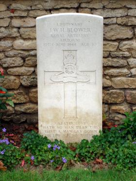 Headstone of Lt J Blower, Ranville Churchyard, taken June 2014.