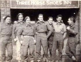 Members of 4th Parachute Squadron RE, outside the Three Horshoes, Glaston, Rutland, pre Op Market Garden c1944.