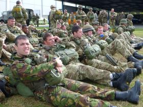 Members of 16 Air Assault Brigade waiting to emplane, Eindhoven airbase, 22 September 2012.