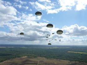 Paratroopers descend onto Ginkle Heath during 68th anniversary of Arnhem, 22 September 2012