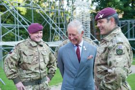 Major Paul Mort, HRH The Prince of Wales with The Regimental Colonel and Lt Col Radbourne, 10 September 2015.