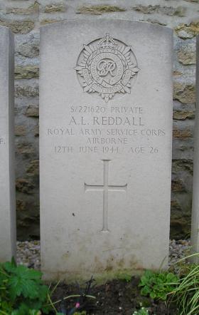 Headstone of Pte A Reddall, Herouvillette Cemetery, October 2010.