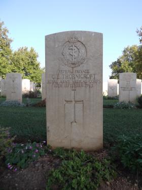 Headstone of Pte CE Thornicroft, Bari War Cemetery, November 2011.