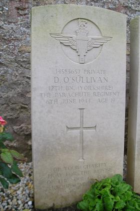 Headstone of Pte D O'Sullivan, Herouvillette Cemetery, October 2010.