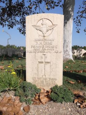 Headstone of Pte FH Orme, Bari War Cemetery, November 2011.