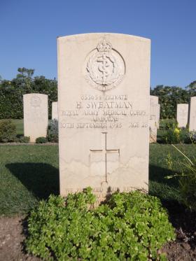 Headstone of Pte Harry Sweatman, Bari War Cemetery, November 2011.