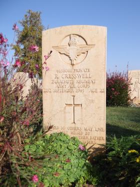 Headstone of Pte R Cresswell, Bari War Cemetery, November 2011.