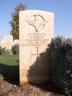 Headstone of Pte Raymond Martin, Bari War Cemetery, November 2011.