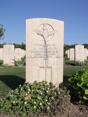 Headstone of Pte Sidney Smallman, Bari War Cemetery, November 2011.