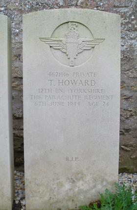 Headstone of Pte T Howard, Herouvillette Cemetery, October 2010.