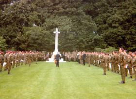 Lt-Col Richard Lonsdale lays a wreath at Oosterbeek Cemetery, 1980.