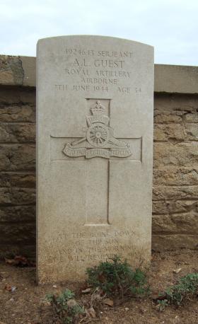 Headstone of L/Sgt Guest, Ranville Churchyard, August 2010.