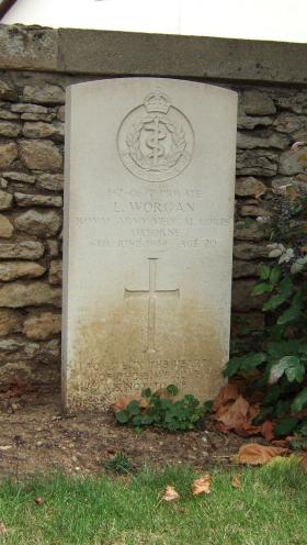 Headstone of Pte L Worgan, Ranville Churchyard, August 2010.