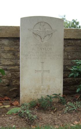 Headstone of Pte R Taylor, Ranville Churchyard, August 2010.