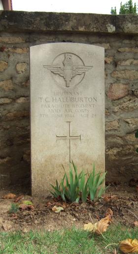 Headstone of Lt Thomas Halliburton, Ranville Churchyard.