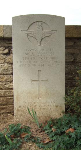 Headstone of Pte W Dobson, Ranville Churchyard, August 2010.
