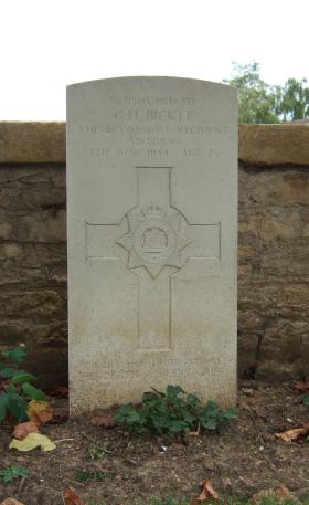 Headstone of Pte George Bickle, Ranville Churchyard, August 2010.