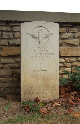 Headstone of Pte A Fryer, Ranville Churchyard, taken August 2010.
