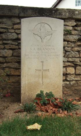 Headstone of Cpl Samuel Brandon, Ranville Churchyard. 