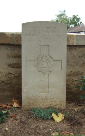 Headstone of Pte William Farley, Ranville Churchyard, August 2010.