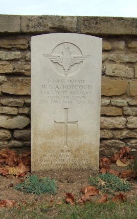 Headstone of Pte W Hopgood, Ranville Churchyard, taken August 2010.