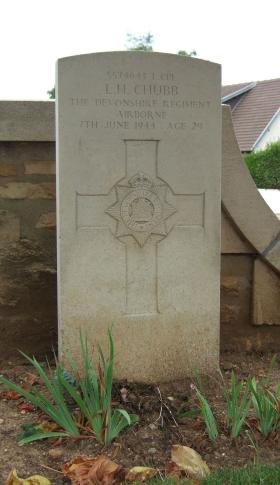 Headstone of L/Cpl L Chubb, Ranville Churchyard, taken August 2010