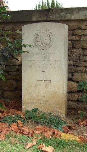Headstone of Sgt A Rigg, Ranville Churchyard, August 2010.