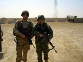Pte Phillipson and Japanese soldier, Iraq, 2005.