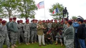 A US Airborne veteran recalls his experiences of D-Day in the shadow of the Iron Mike statue overlooking La Fiere DZ, 2012.
