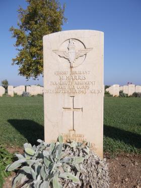 Headstone of Sgt Michael Harris, Bari War Cemetery, November 2011.
