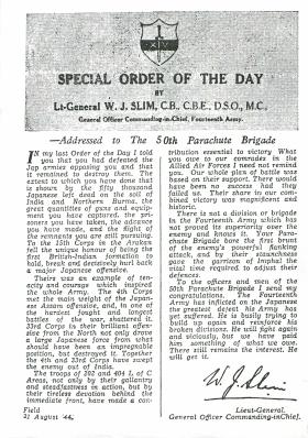 Special Order of the Day addressed to 50th Indian Parachute Brigade