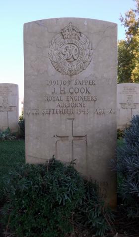 The grave of Sapper 'Joe' Cook, Bari War Cemetery, date unknown.