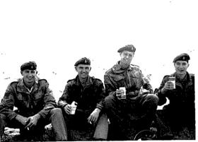 Members of F (Sphinx) Bty on a tea break, 7 Para Lt Regt RHA, Bahrain c1963.